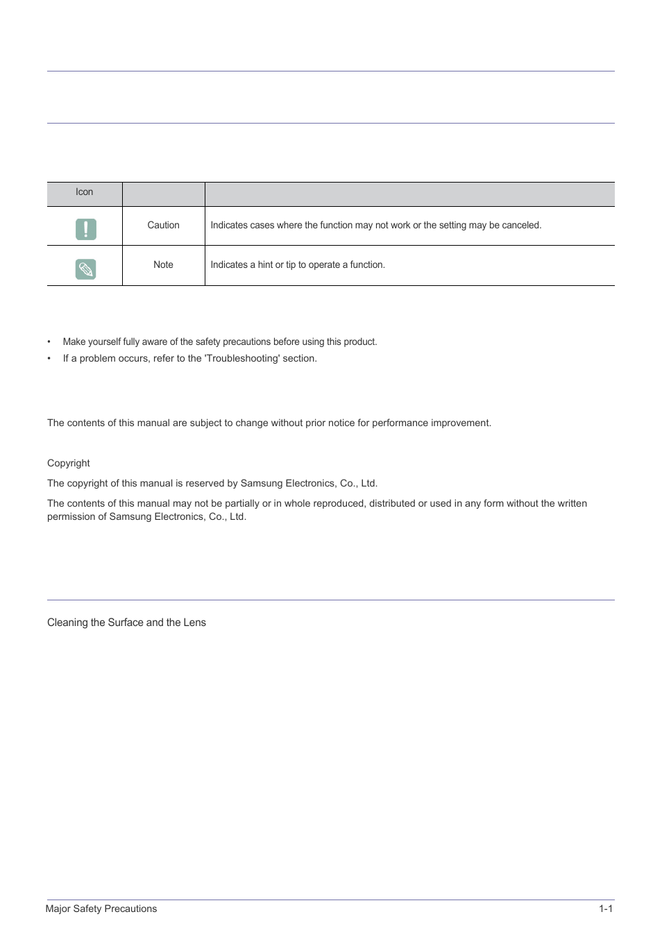 1 major safety precautions, 1 before you start, 2 care and maintenance | Before you start -1, Care and maintenance -2, 1major safety precautions | Samsung SP-A600B User Manual | Page 3 / 43