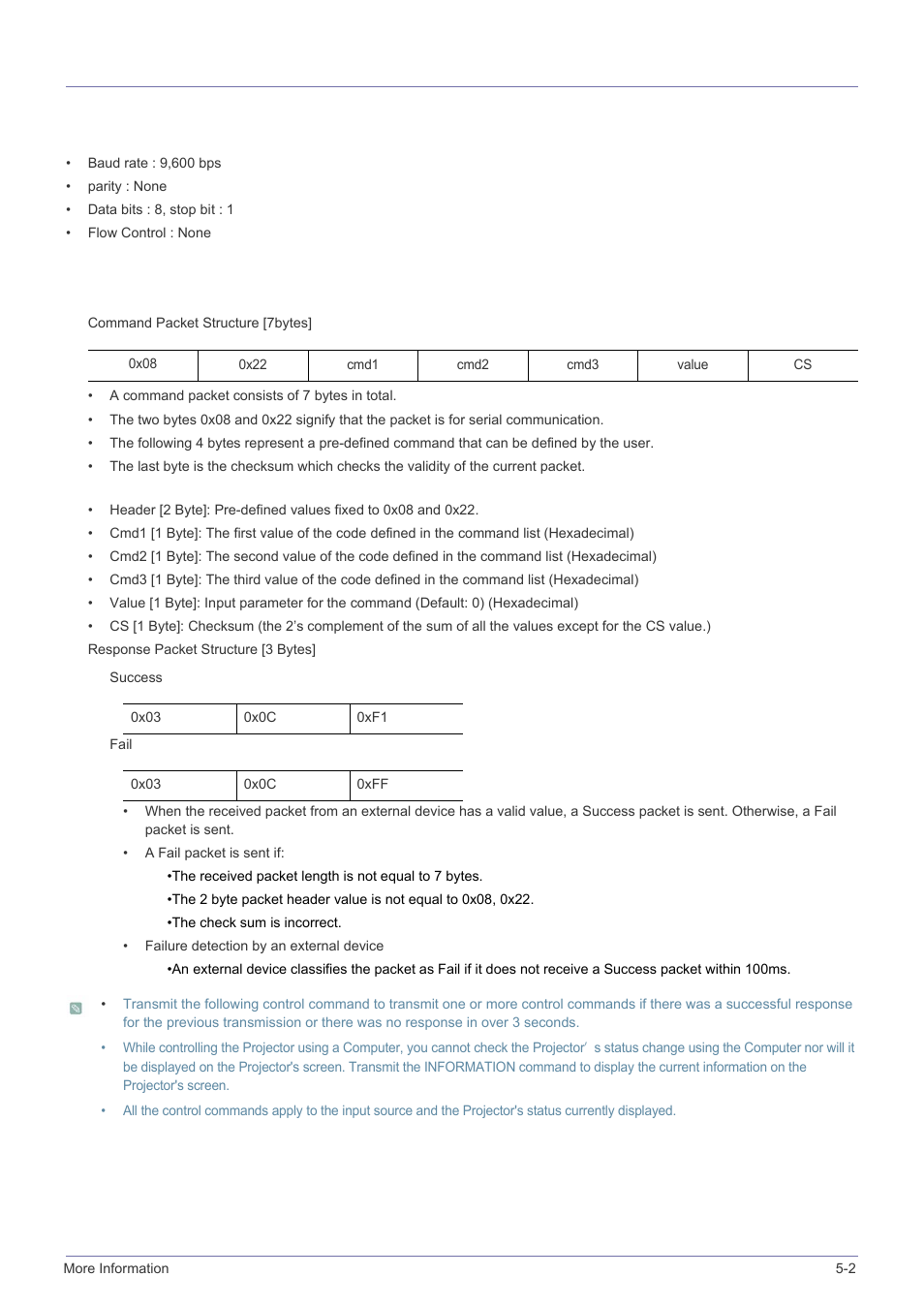 2 rs-232c command table, Rs-232c command table -2, Serial communication protocol | Samsung SP-A600B User Manual | Page 35 / 43