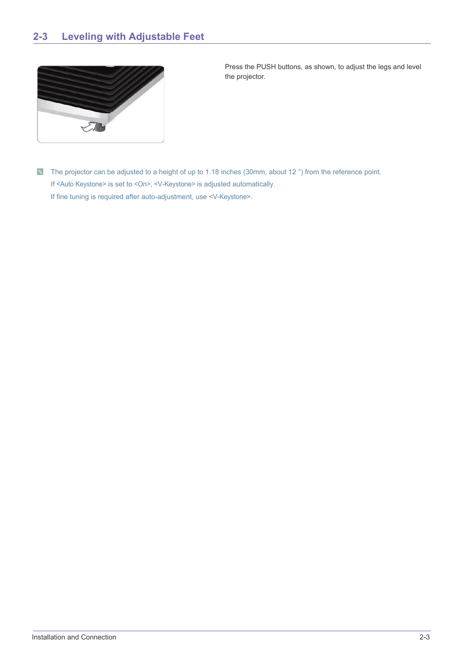 3 leveling with adjustable feet, Leveling with adjustable feet -3 | Samsung SP-F10M User Manual | Page 13 / 92