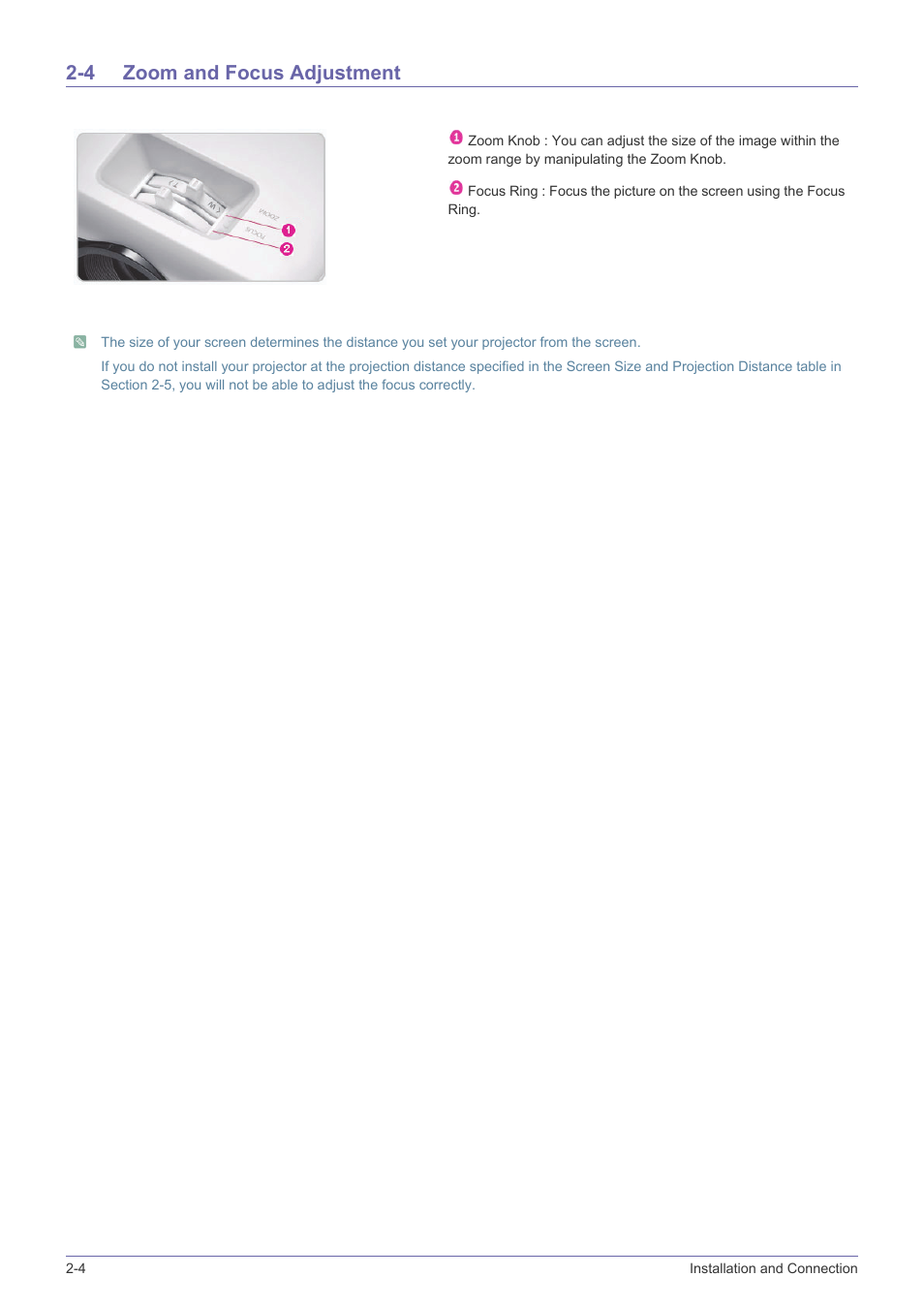 4 zoom and focus adjustment, Zoom and focus adjustment -4 | Samsung SP-F10M User Manual | Page 14 / 92