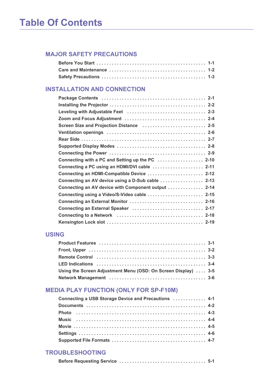 Samsung SP-F10M User Manual | Page 2 / 92
