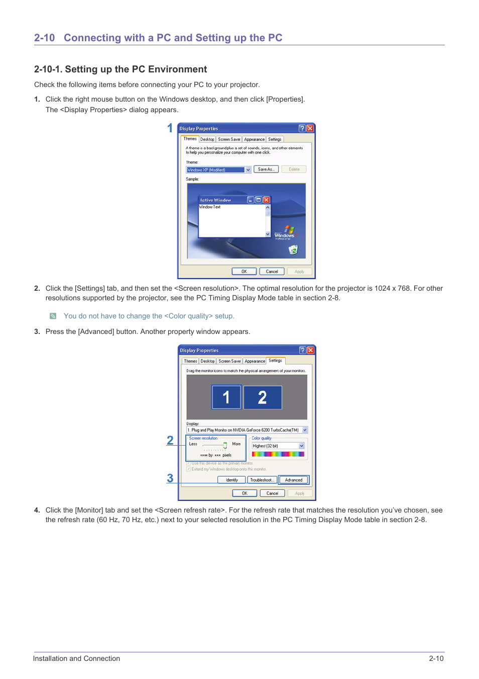 10 connecting with a pc and setting up the pc, Connecting with a pc and setting up the pc -10, 10-1. setting up the pc environment | Samsung SP-F10M User Manual | Page 23 / 92