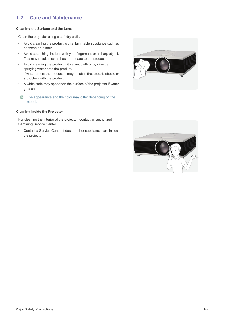 2 care and maintenance, Care and maintenance -2 | Samsung SP-F10M User Manual | Page 5 / 92