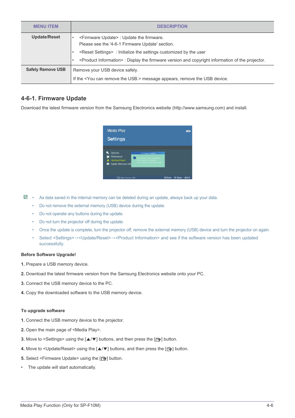 6-1. firmware update | Samsung SP-F10M User Manual | Page 71 / 92