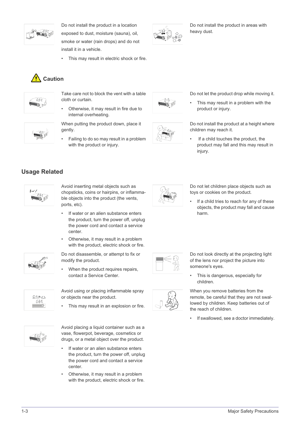 Usage related | Samsung SP-F10M User Manual | Page 8 / 92