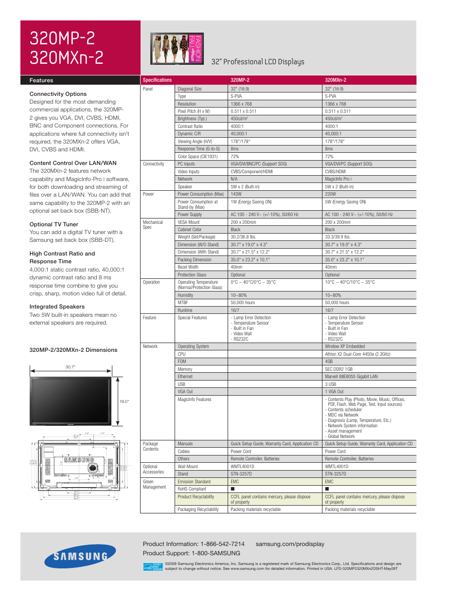 32" professional lcd displays | Samsung 320MP-2 User Manual | Page 2 / 2