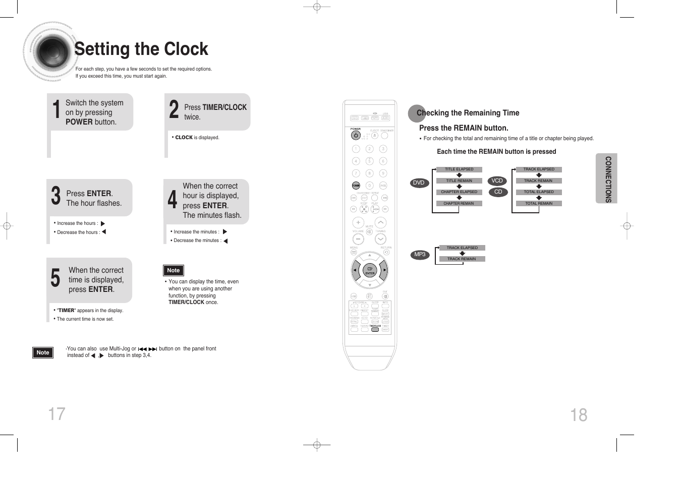 Setting the clock, 17 18 setting the clock | Samsung MAX-DX76 User Manual | Page 10 / 36