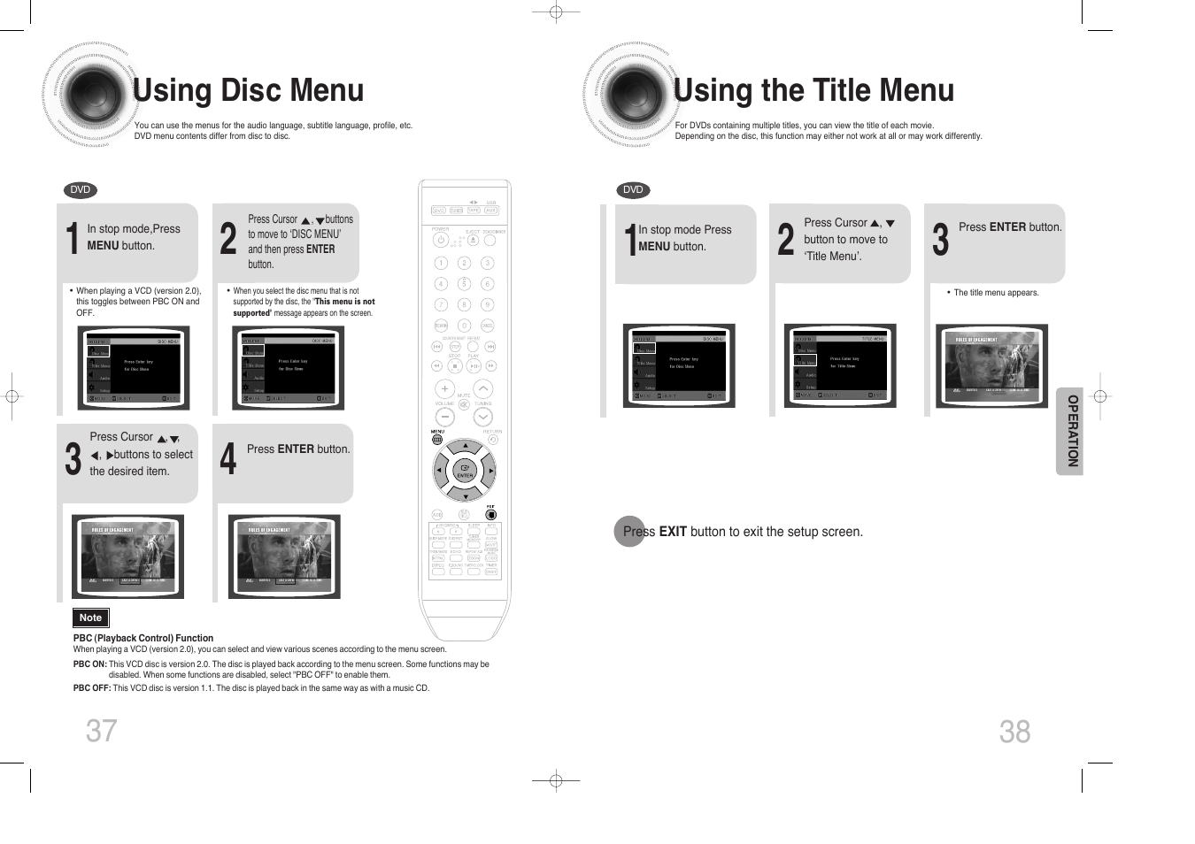 Using disc menu, Using the title menu, 37 using disc menu | Samsung MAX-DX76 User Manual | Page 20 / 36