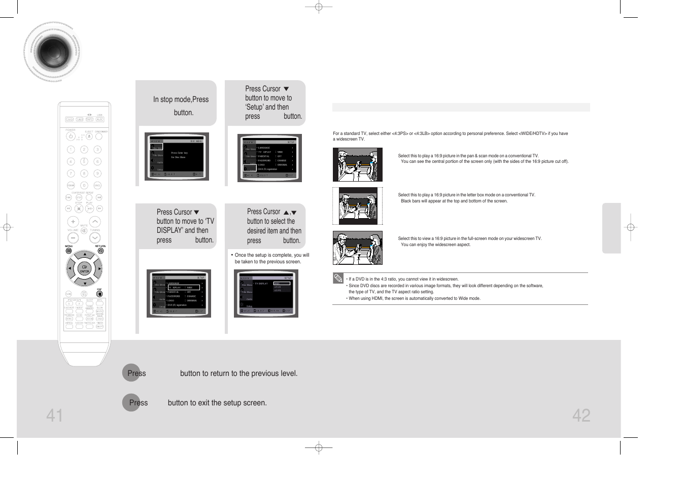 Setting tv screen type, 41 42 setting tv screen type | Samsung MAX-DX76 User Manual | Page 22 / 36