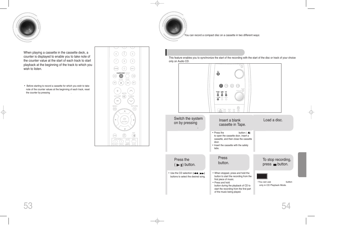 Tape counter, Recording a compact disc | Samsung MAX-DX76 User Manual | Page 28 / 36