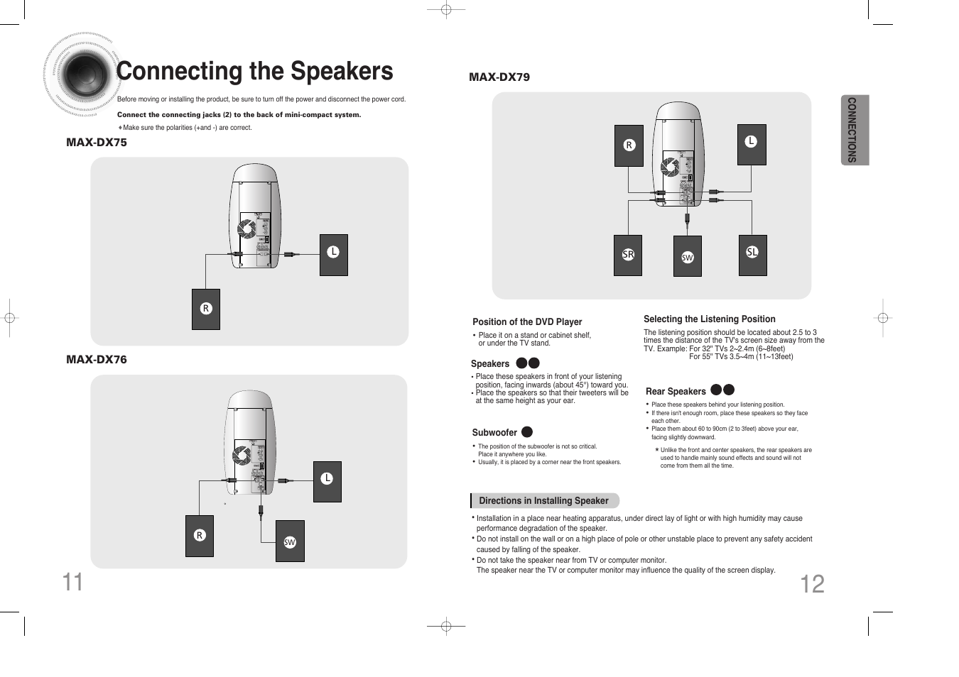 Connecting the speakers | Samsung MAX-DX76 User Manual | Page 7 / 36