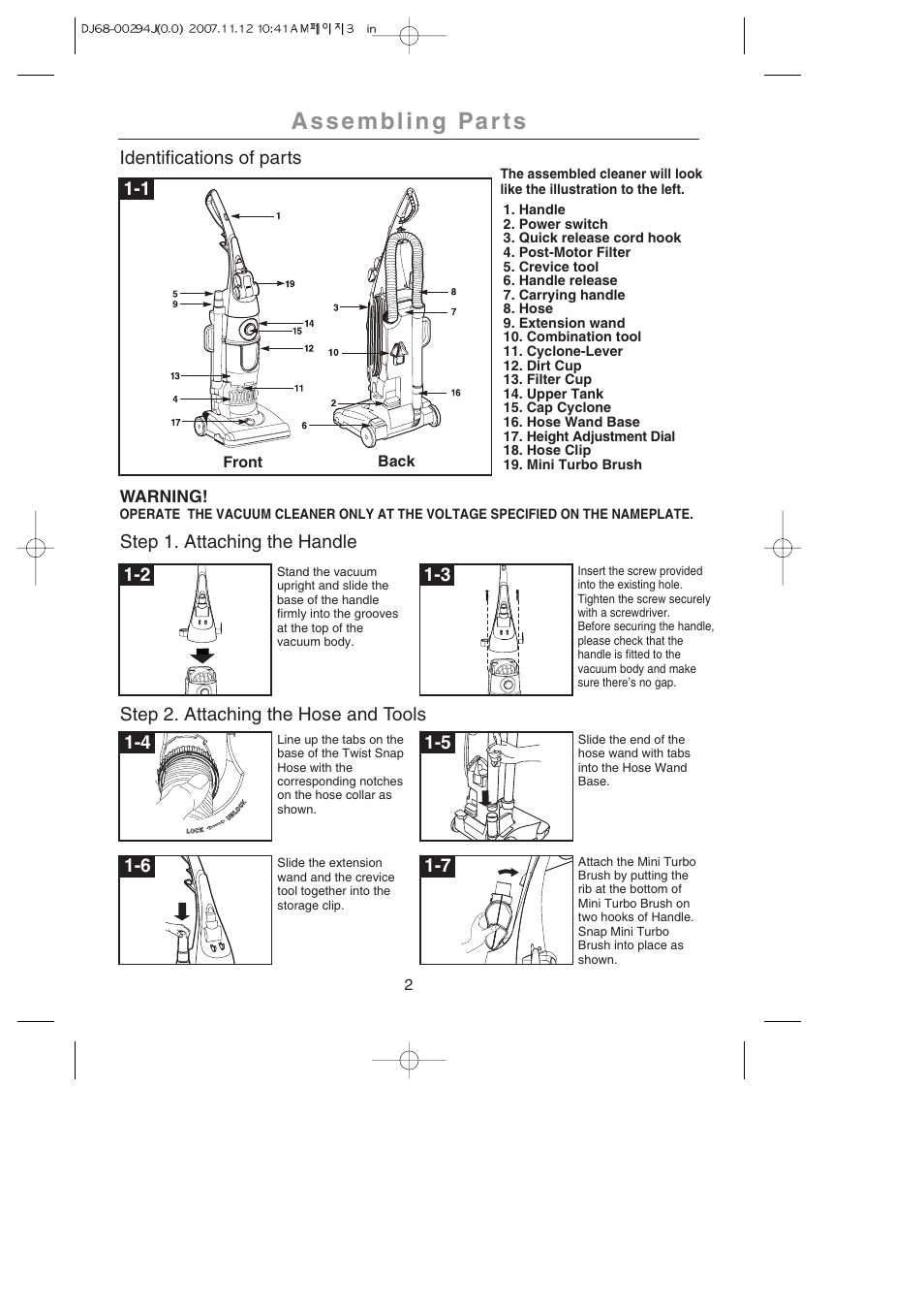 Assembling parts | Samsung SU-2950 Series User Manual | Page 3 / 12