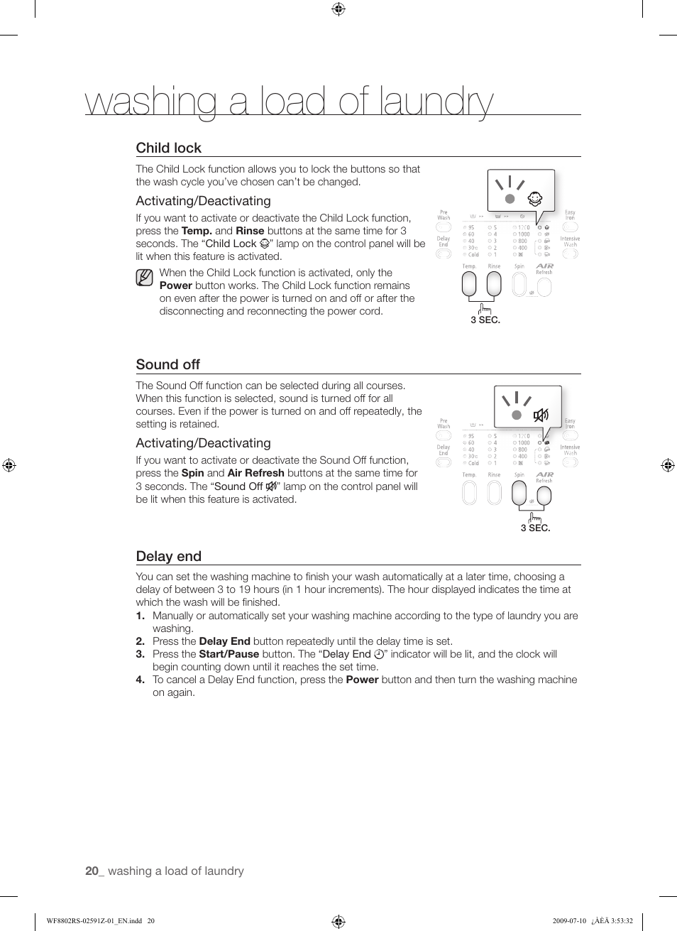 Washing a load of laundry | Samsung WF8802JSG User Manual | Page 20 / 36