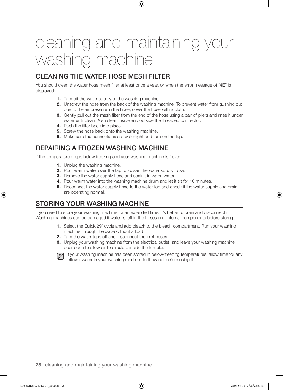 Cleaning and maintaining your washing machine | Samsung WF8802JSG User Manual | Page 28 / 36