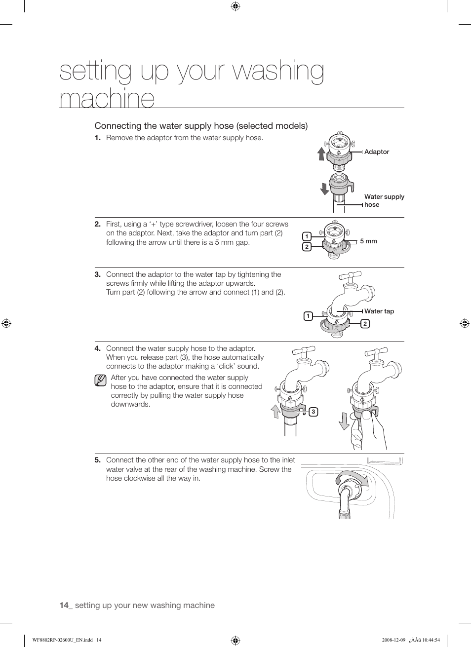 Setting up your washing machine | Samsung WF8800RP User Manual | Page 14 / 36