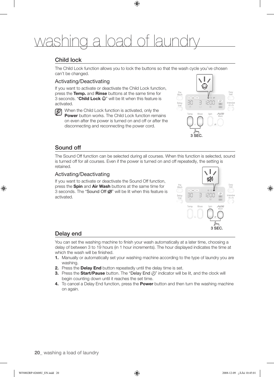 Washing a load of laundry | Samsung WF8800RP User Manual | Page 20 / 36