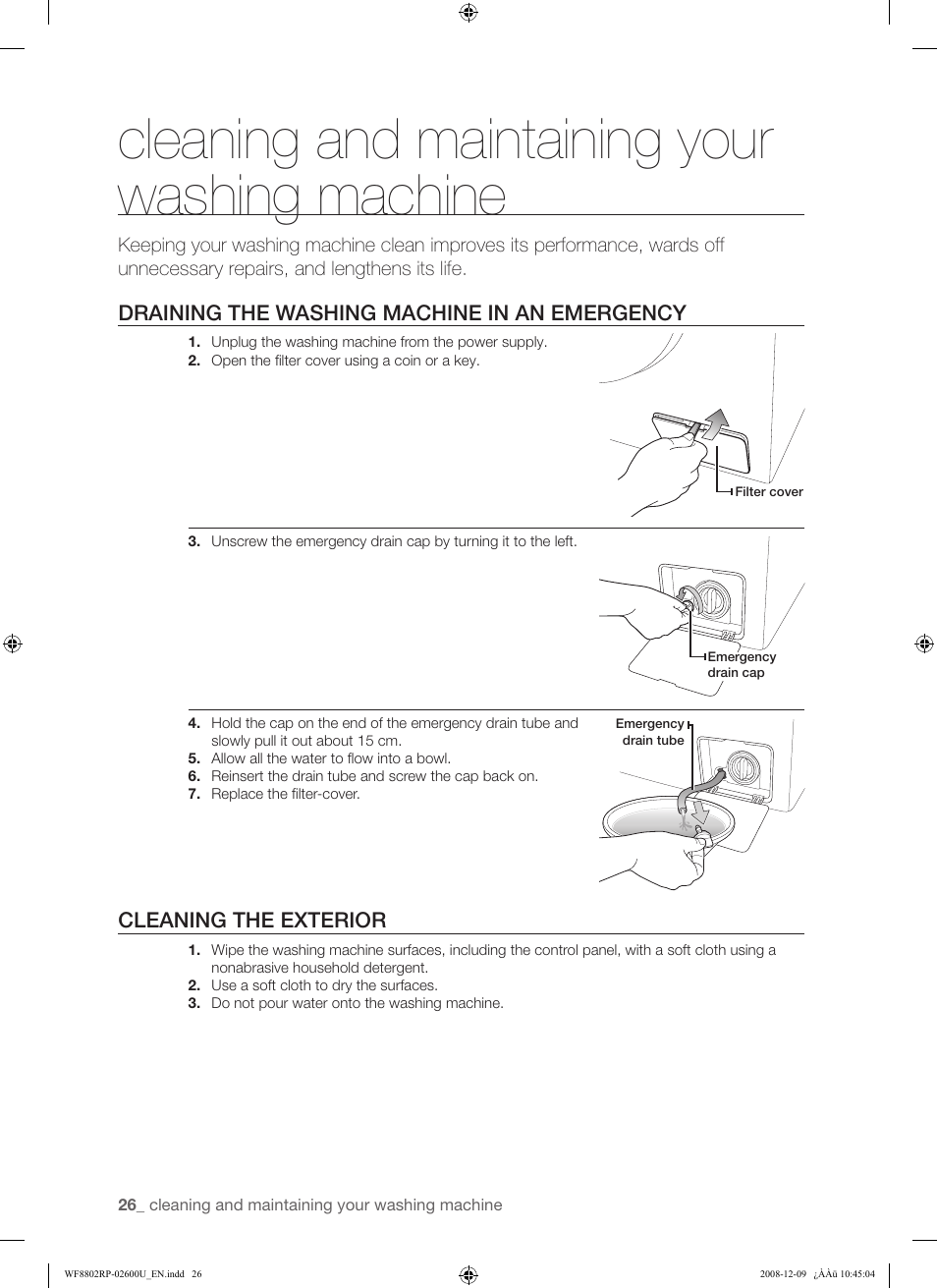 Cleaning and maintaining your washing machine | Samsung WF8800RP User Manual | Page 26 / 36