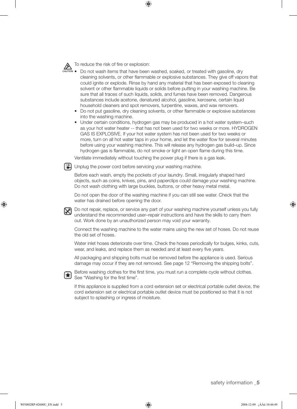 Samsung WF8800RP User Manual | Page 5 / 36
