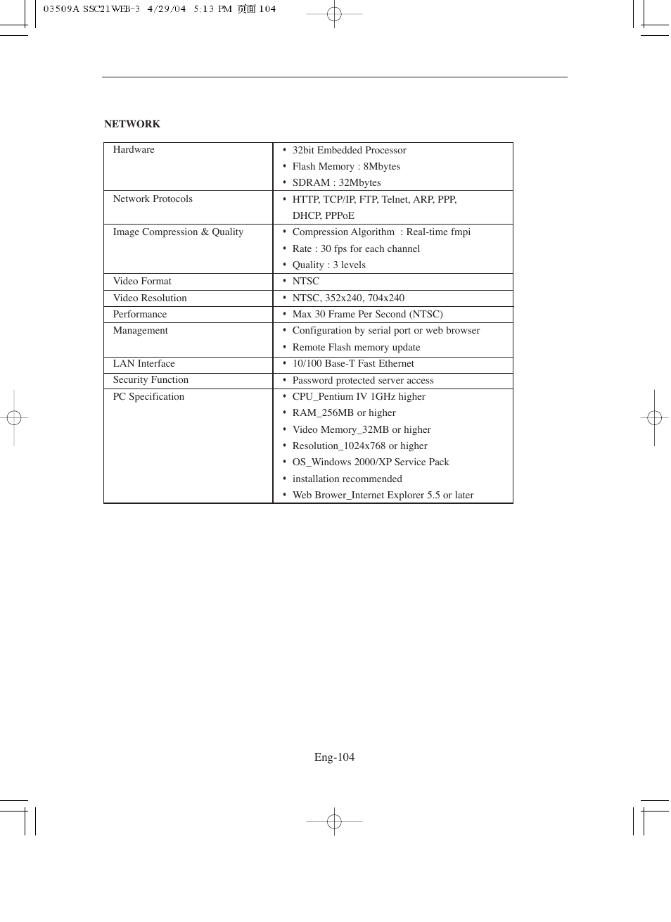 Network | Samsung SMO-211QN User Manual | Page 104 / 112