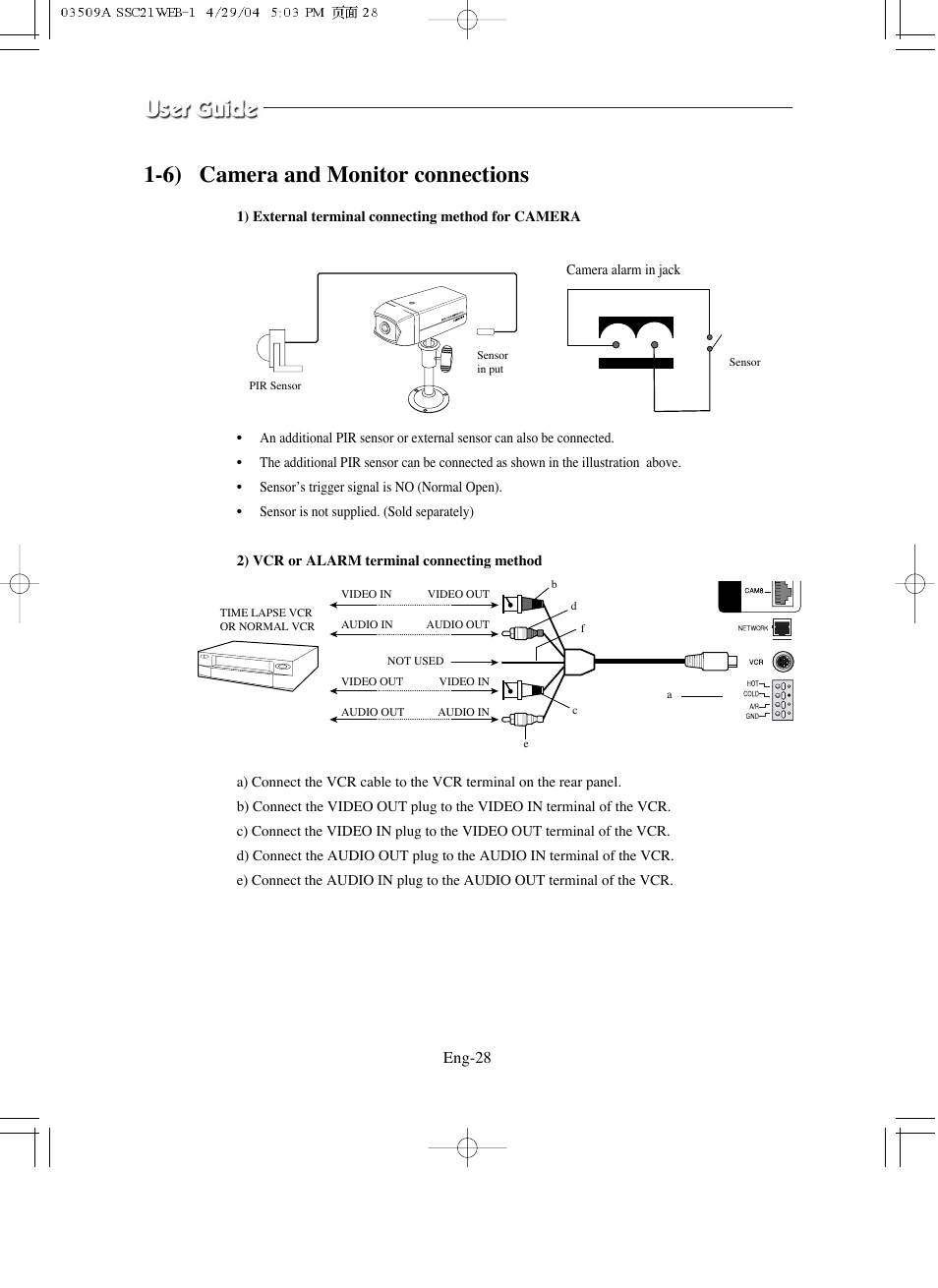 6) camera and monitor connections | Samsung SMO-211QN User Manual | Page 28 / 112