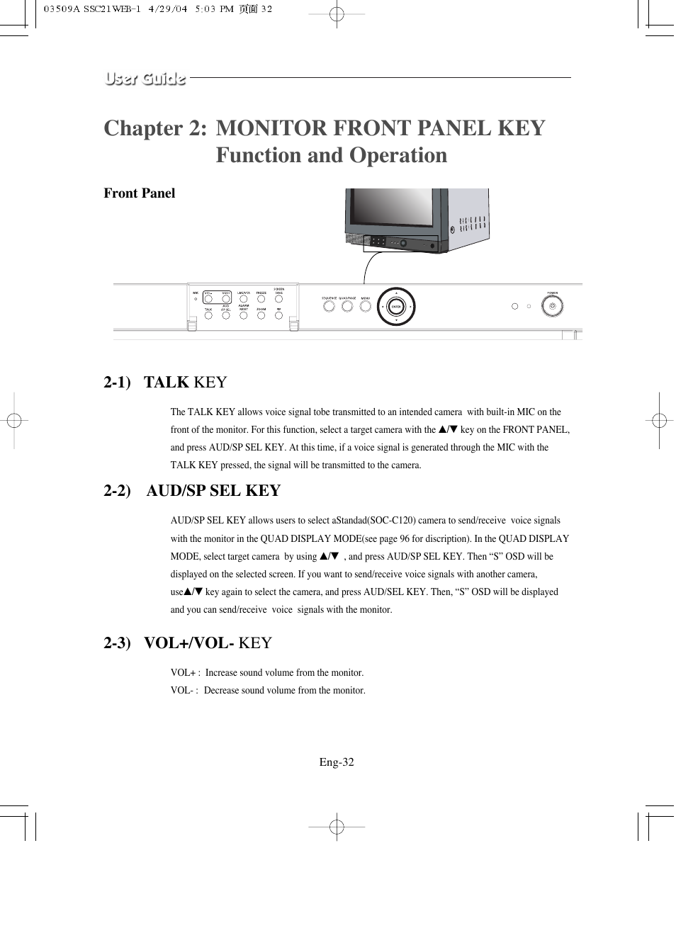 1) talk key, 2) aud/sp sel key, 3) vol+/vol- key | Samsung SMO-211QN User Manual | Page 32 / 112