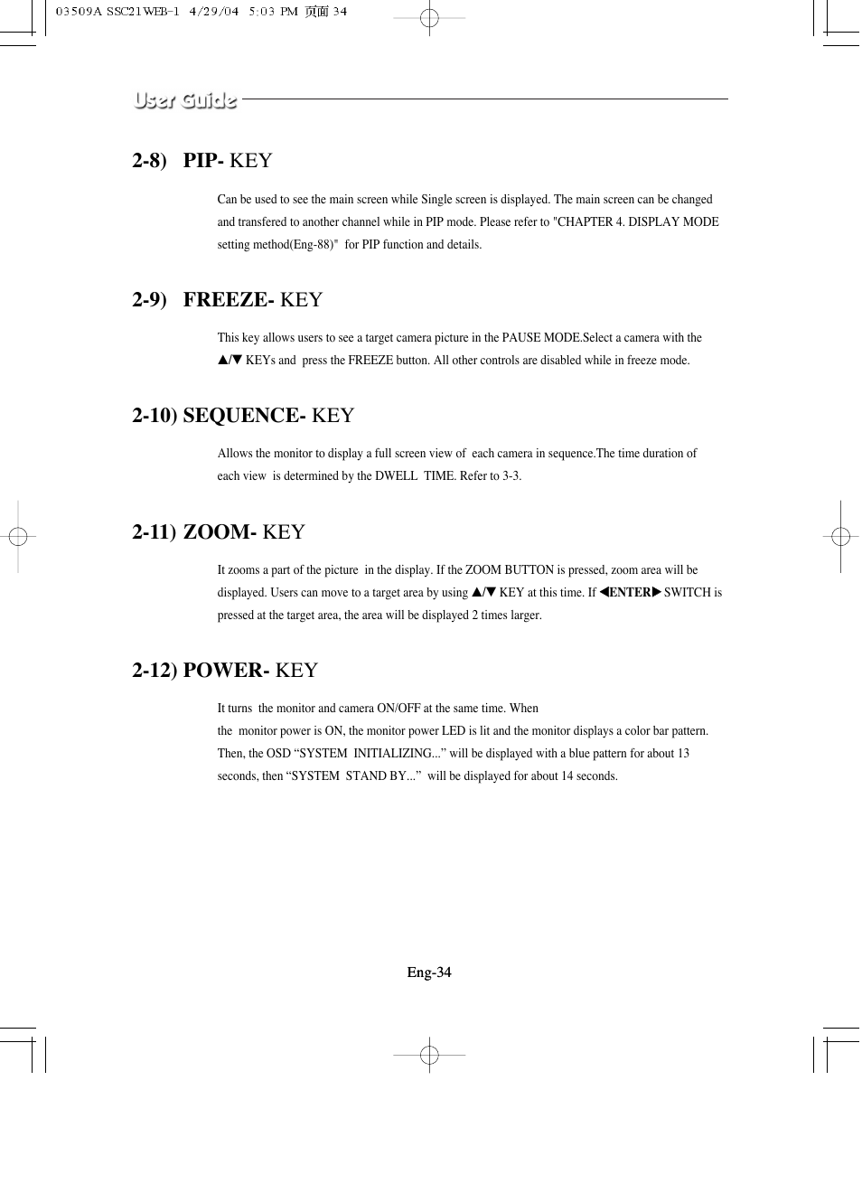 8) pip- key, 9) freeze- key, 10) sequence- key | 11) zoom- key, 12) power- key | Samsung SMO-211QN User Manual | Page 34 / 112