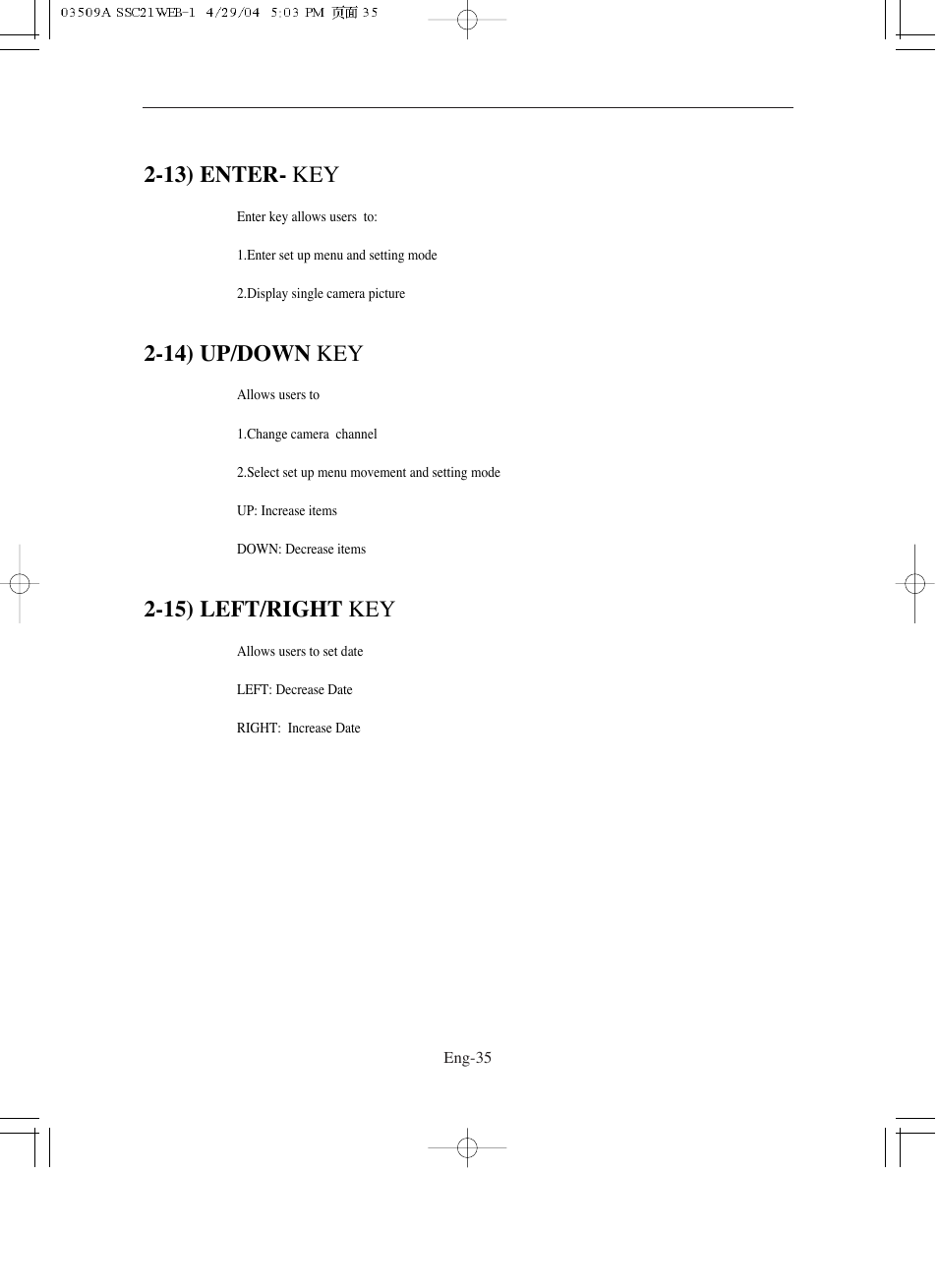 13) enter- key, 14) up/down key, 15) left/right key | Samsung SMO-211QN User Manual | Page 35 / 112