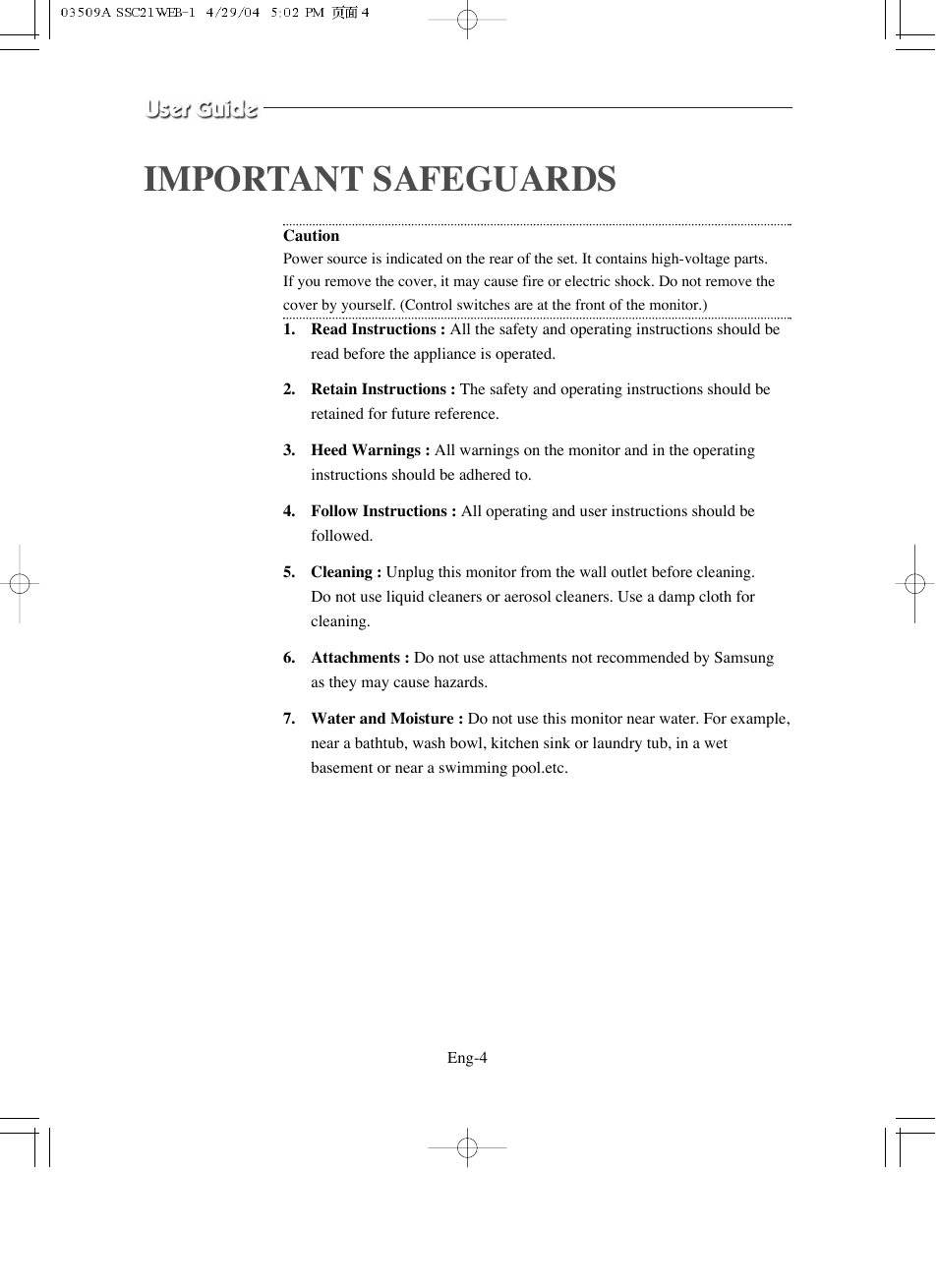 Important safeguards | Samsung SMO-211QN User Manual | Page 4 / 112