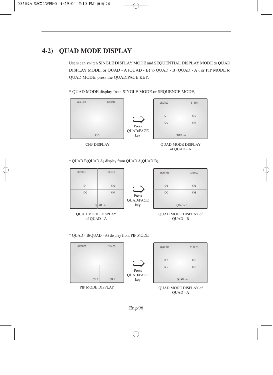 2) quad mode display | Samsung SMO-211QN User Manual | Page 96 / 112