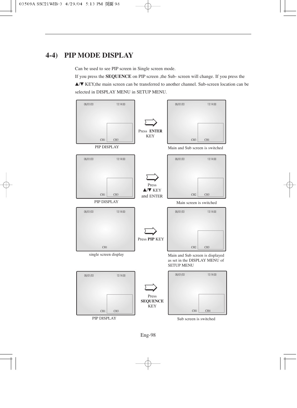 4) pip mode display | Samsung SMO-211QN User Manual | Page 98 / 112