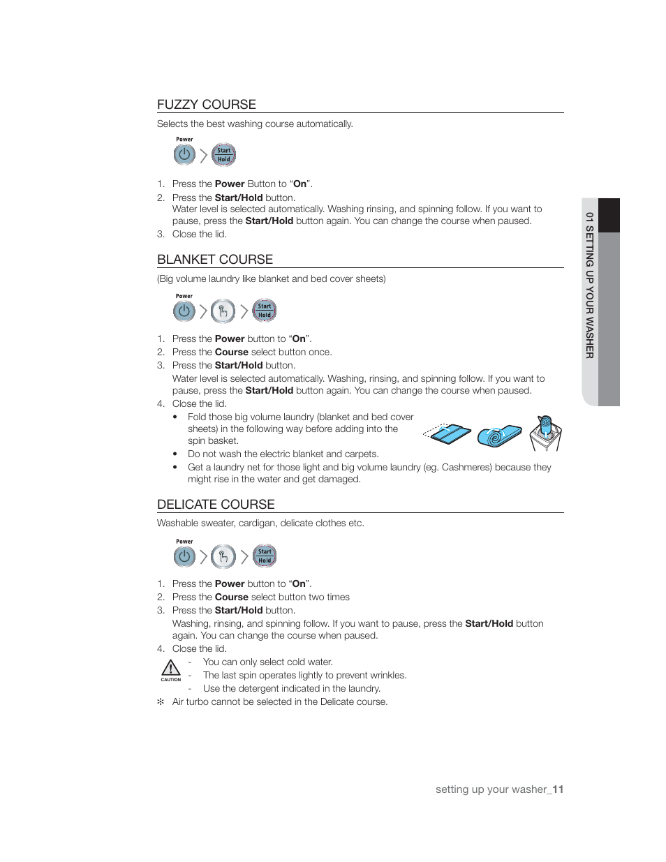 Fuzzy course, Blanket course, Delicate course | Samsung WA85U3 User Manual | Page 11 / 24