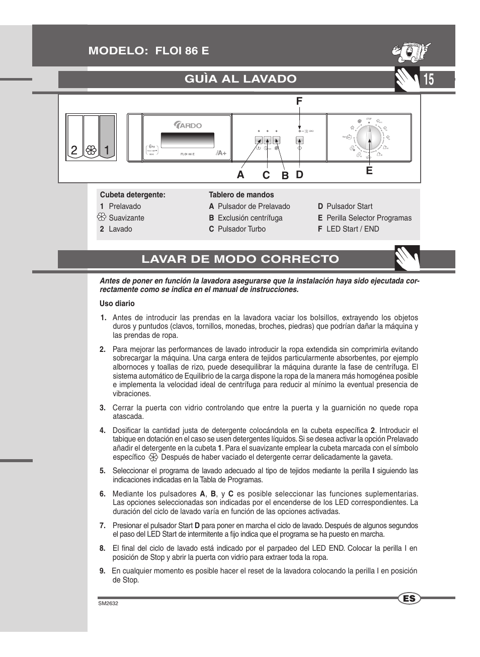 Guìa al lavado, Modelo: floi 86 e lavar de modo correcto | Ardo FLOI86E User Manual | Page 15 / 52