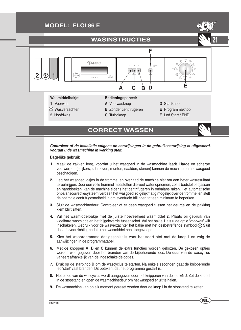 Wasinstructies, Model: floi 86 e correct wassen | Ardo FLOI86E User Manual | Page 21 / 52