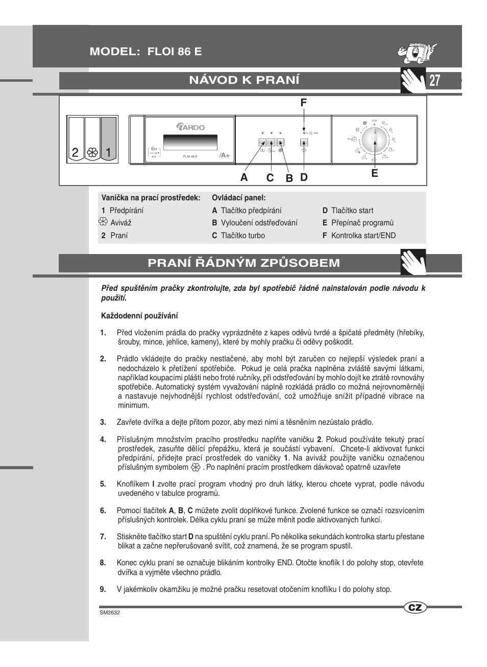 Návod k praní, Model: floi 86 e praní řádným způsobem | Ardo FLOI86E User Manual | Page 27 / 52