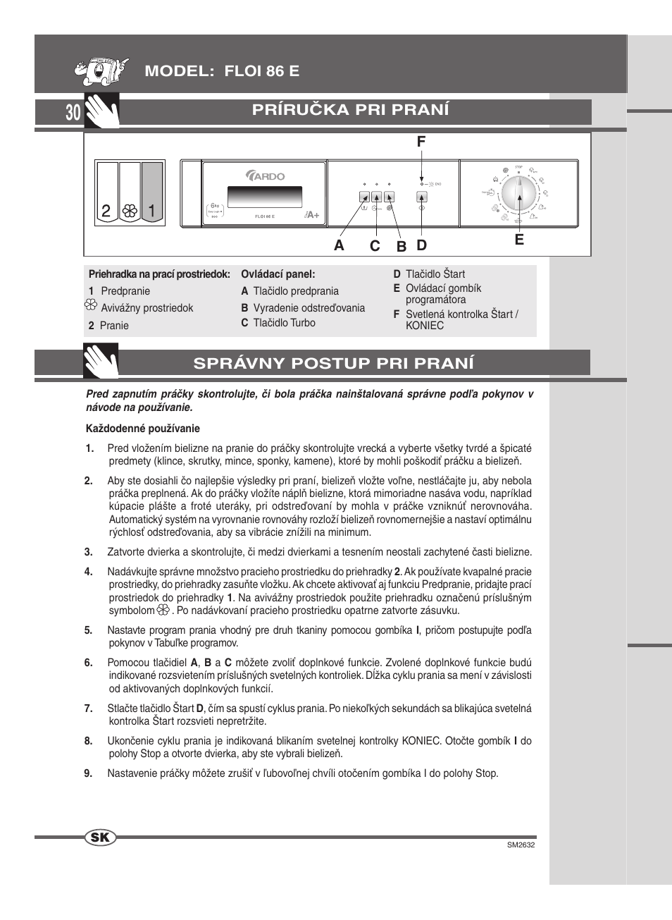 Príručka pri praní, Model: floi 86 e, Správny postup pri praní | Ardo FLOI86E User Manual | Page 30 / 52