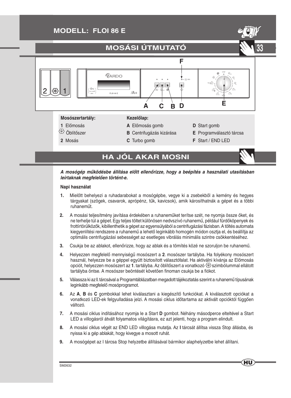 Mosási útmutató, Modell: floi 86 e ha jól akar mosni | Ardo FLOI86E User Manual | Page 33 / 52