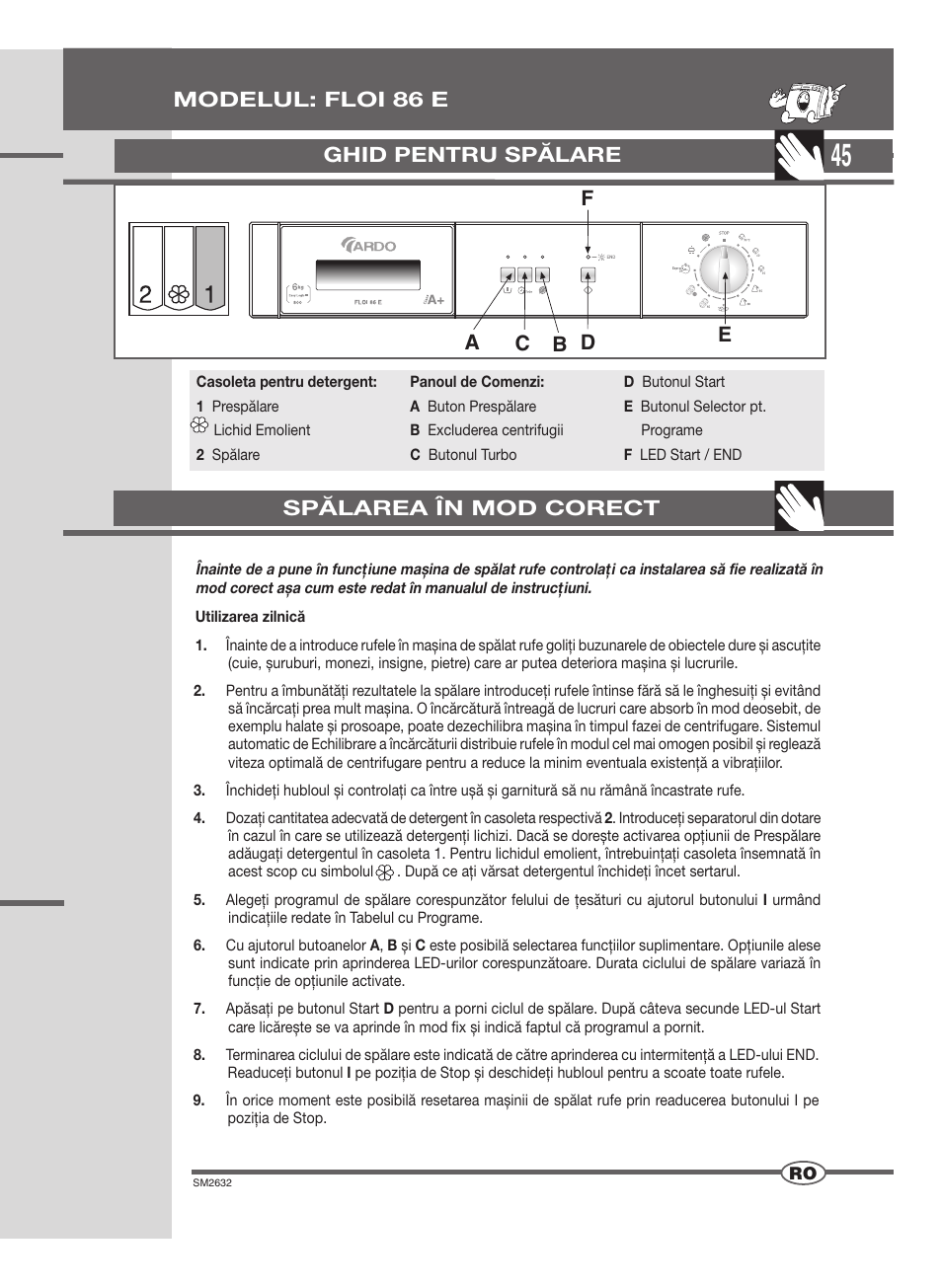 Ghid pentru spălare, Modelul: floi 86 e spălarea în mod corect | Ardo FLOI86E User Manual | Page 45 / 52