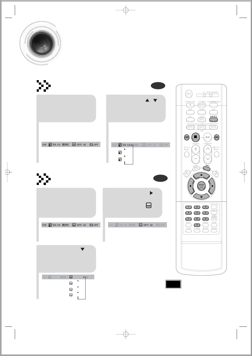 Selecting audio/subtitle language, 41 selecting audio/subtitle language, Audio language selection function | Subtitle language selection function | Samsung HT-DS1000 EN User Manual | Page 42 / 84