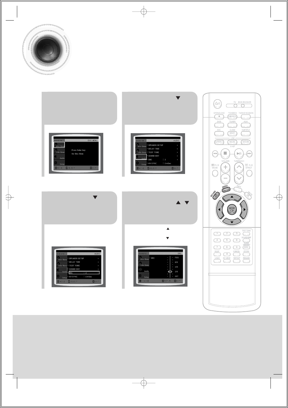 Setting the drc (dynamic range compression), 63 setting the drc | Samsung HT-DS1000 EN User Manual | Page 64 / 84