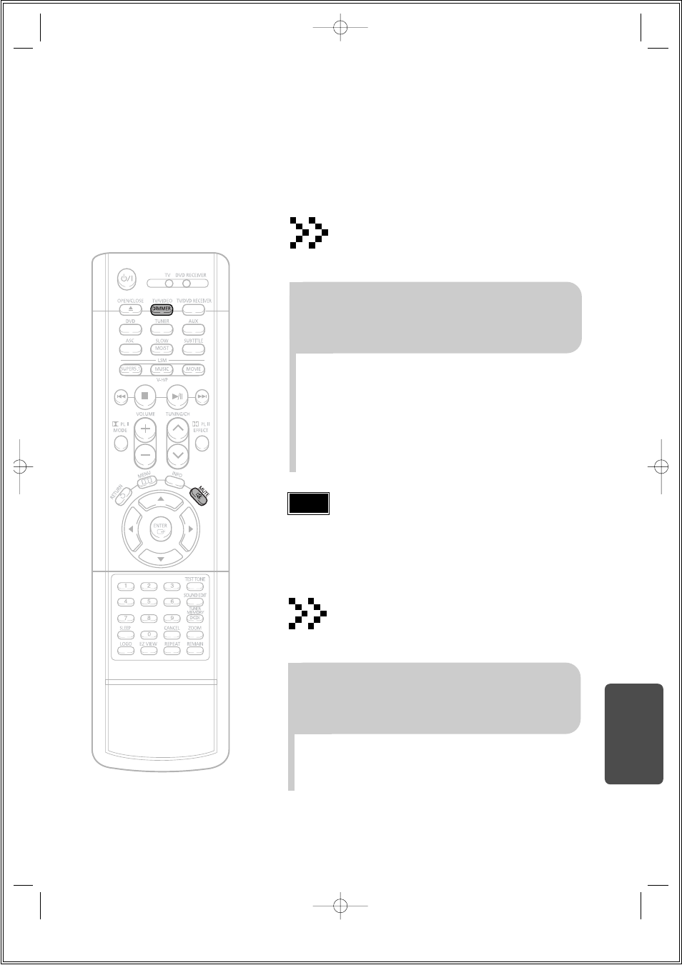 Adjusting display brightness, Mute function, Press dimmer button | Press mute button | Samsung HT-DS1000 EN User Manual | Page 75 / 84