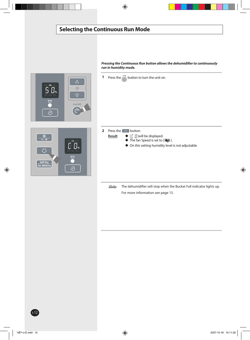 Selecting the continuous run mode | Samsung DED50EL8 User Manual | Page 11 / 20