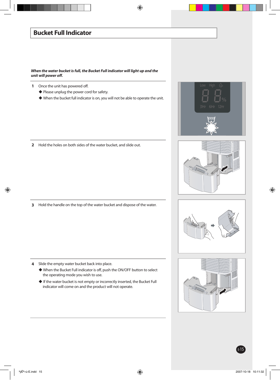 Bucket full indicator | Samsung DED50EL8 User Manual | Page 14 / 20