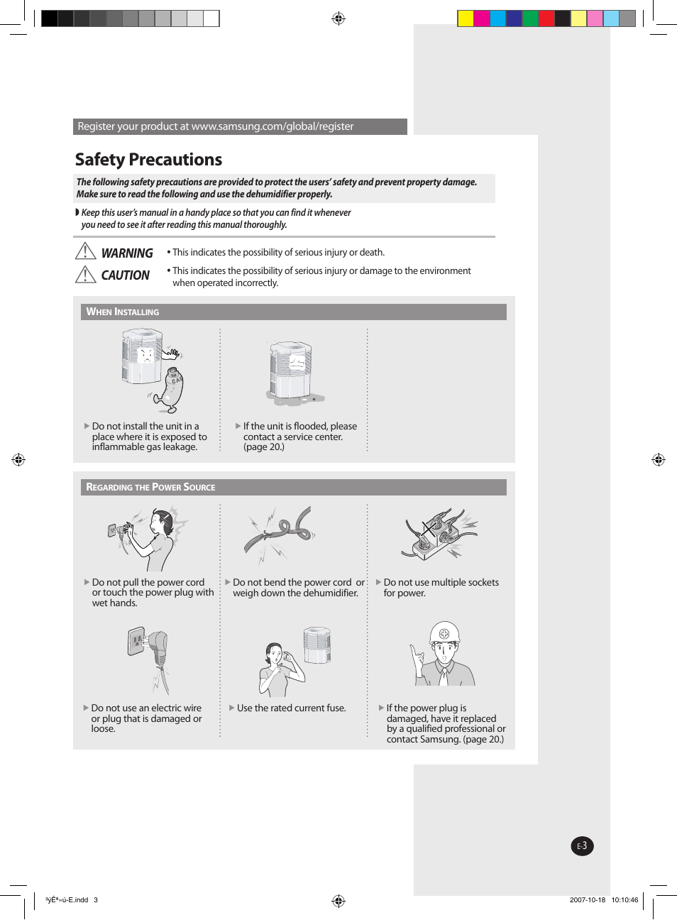 Safety precautions, Warning, Caution | Samsung DED50EL8 User Manual | Page 2 / 20