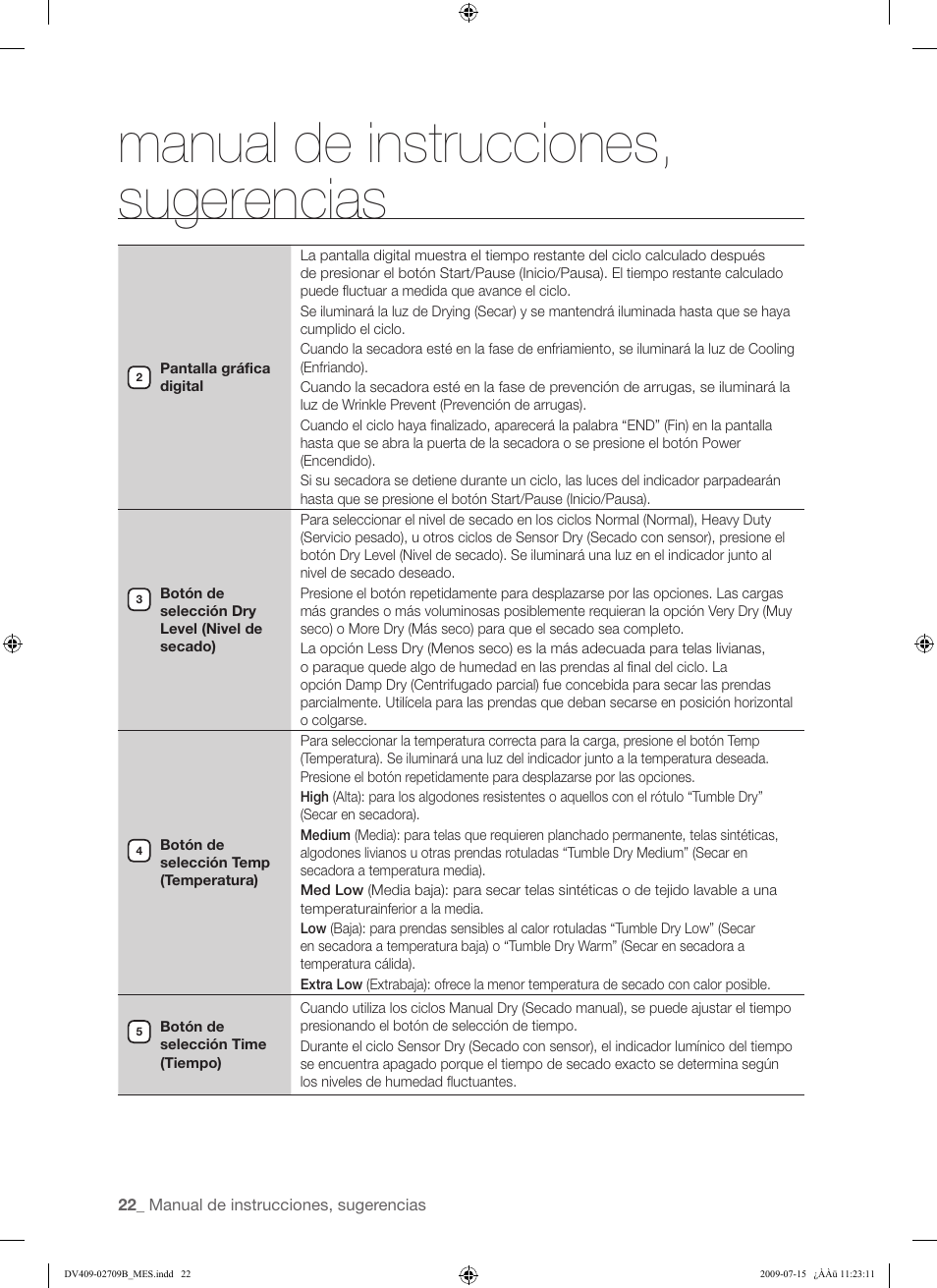Manual de instrucciones, sugerencias | Samsung DV407AG* User Manual | Page 60 / 76
