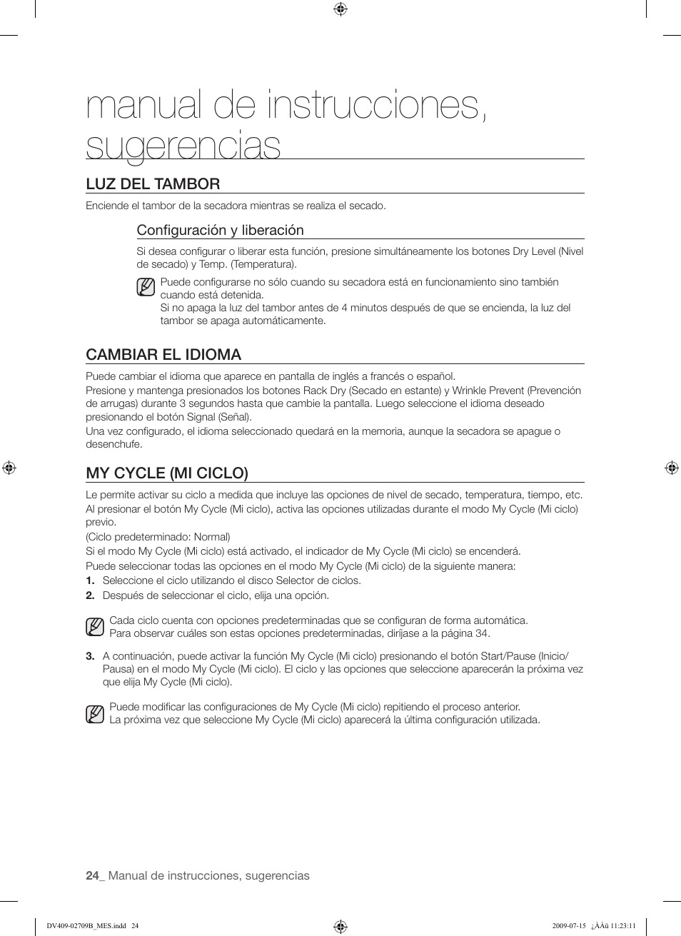 Manual de instrucciones, sugerencias | Samsung DV407AG* User Manual | Page 62 / 76