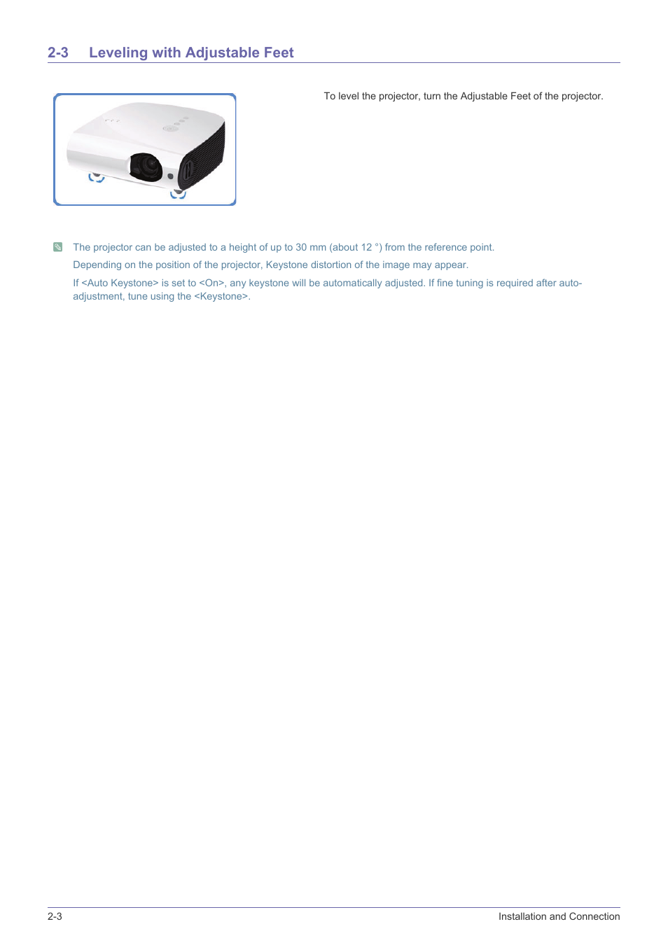 3 leveling with adjustable feet, Leveling with adjustable feet -3 | Samsung SP-L331 User Manual | Page 12 / 78