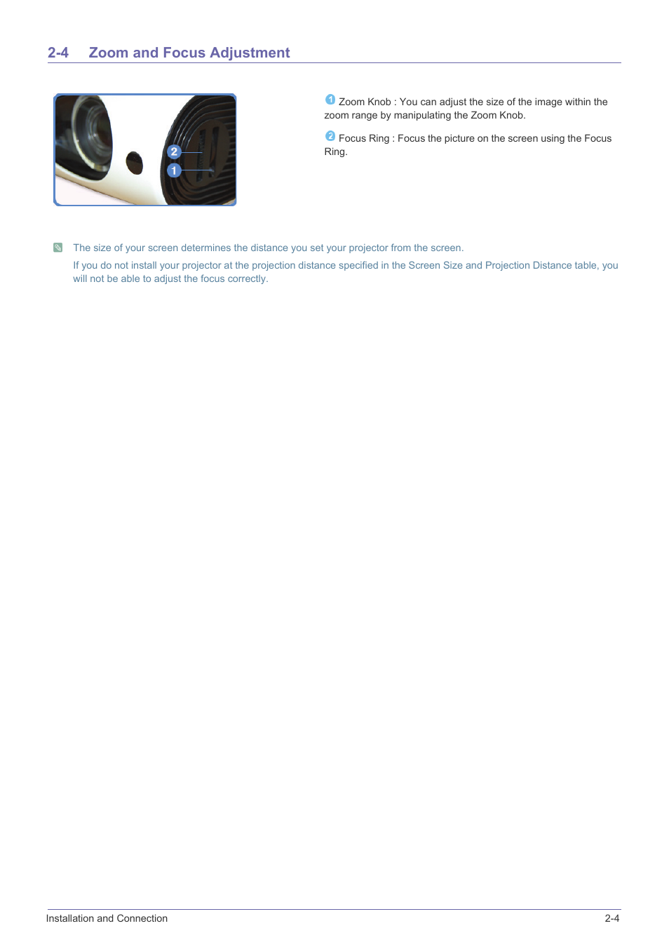 4 zoom and focus adjustment, Zoom and focus adjustment -4 | Samsung SP-L331 User Manual | Page 13 / 78