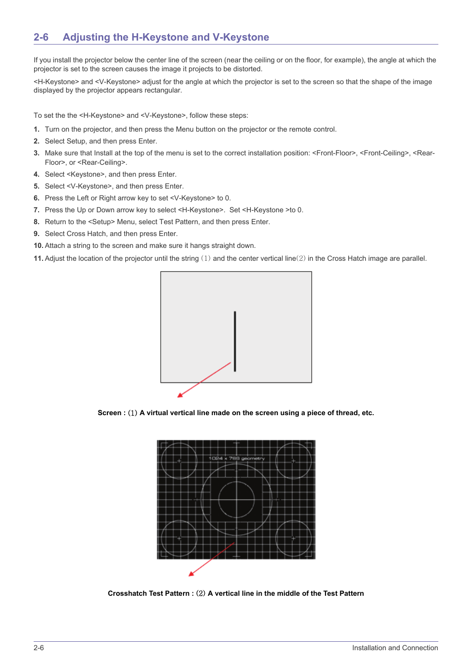 6 adjusting the h-keystone and v-keystone, Adjusting the h-keystone and v-keystone -6 | Samsung SP-L331 User Manual | Page 16 / 78
