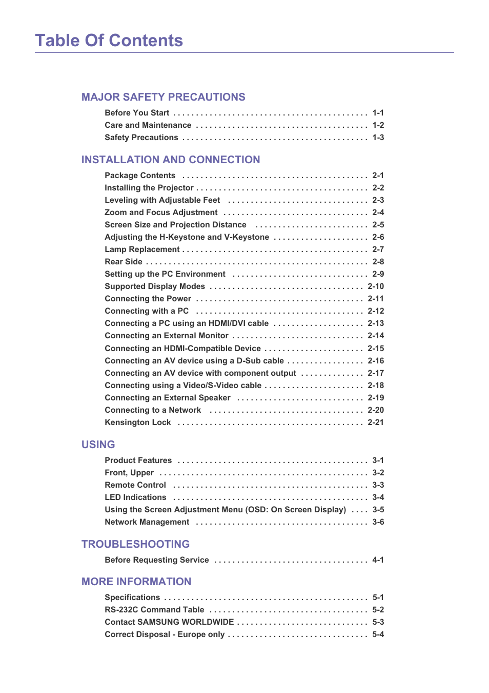 Samsung SP-L331 User Manual | Page 2 / 78