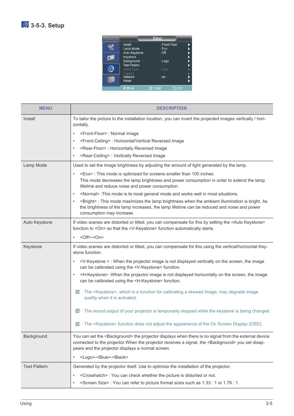 5-3. setup | Samsung SP-L331 User Manual | Page 49 / 78
